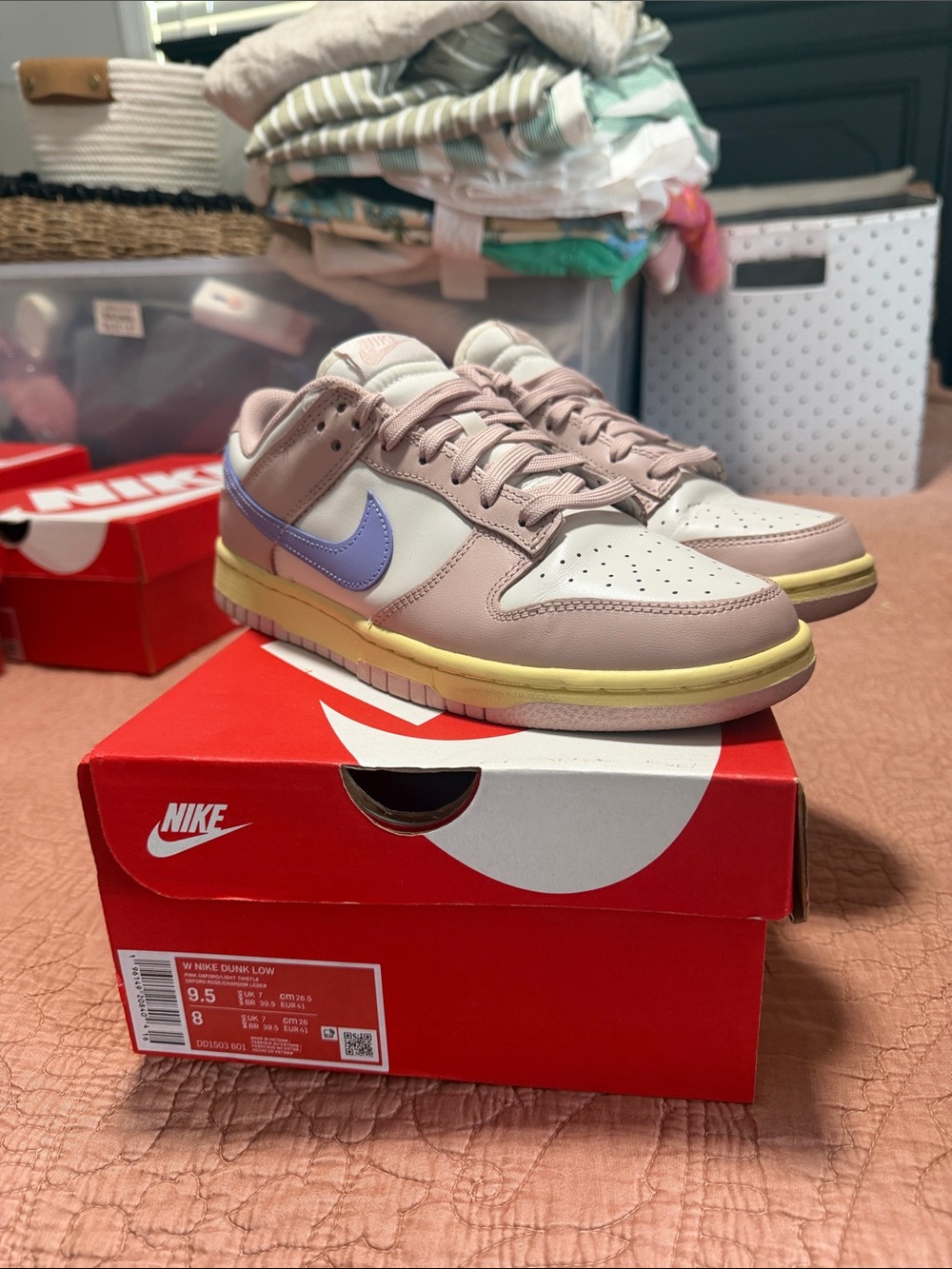 Nike Women’s Dunk Low Sneakers in Lavender, Cream & Yellow